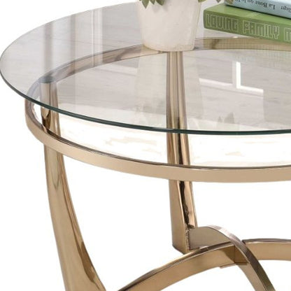 Table basse ronde en verre transparent et champagne et métal de 35 po