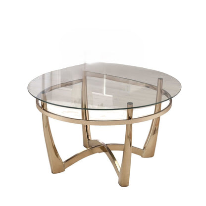 Table basse ronde en verre transparent et champagne et métal de 35 po