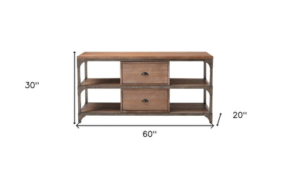 60" Wood Brown Open Shelving TV Stand