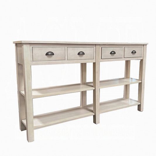 60" Cream Console Table With Shelves And Drawers