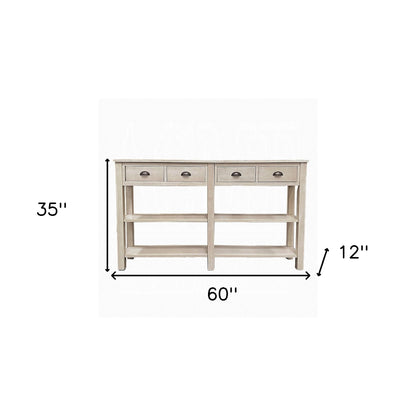 60" Cream Console Table With Shelves And Drawers