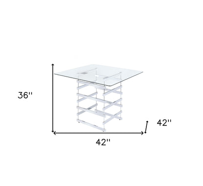 Clear And Silver Glass And Metal Sled Base Square Dining Table