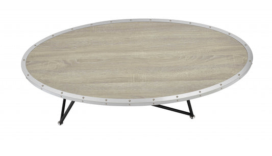 Table basse ronde en fer naturel et noir de 46 po