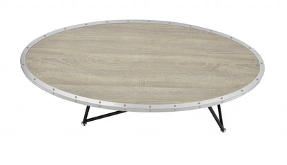 Table basse ronde en fer naturel et noir de 46 po