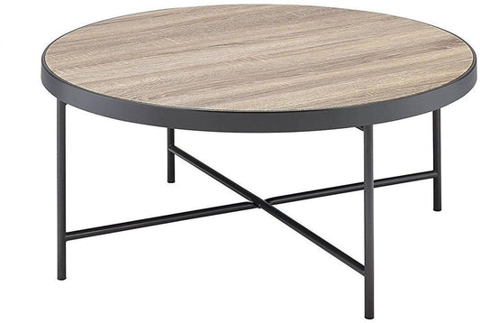 Table basse ronde en fer brun et noir de 32 po