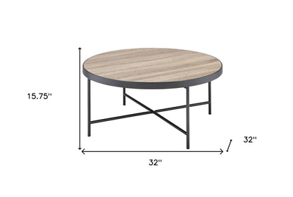 Table basse ronde en fer brun et noir de 32 po