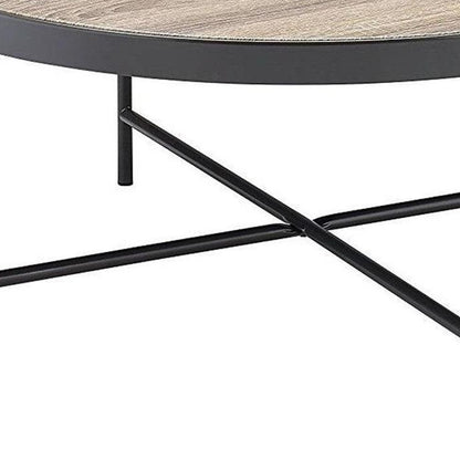 Table basse ronde en fer brun et noir de 32 po