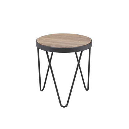 18" Black And Brown Solid Wood Round End Table