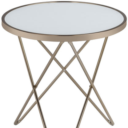 22" Brass And Clear Glass And Iron Round End Table