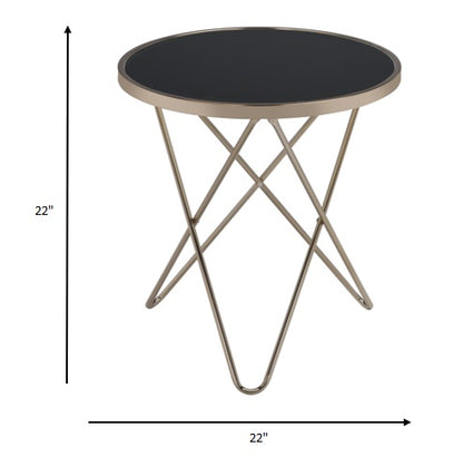 22" Brass And Clear Glass And Iron Round End Table