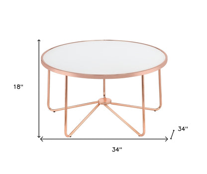 Table basse en verre givré et or rose 34" x 34" x 18"