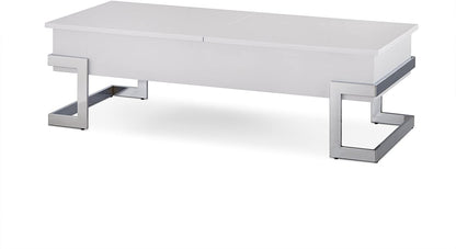 Table basse à plateau relevable en métal blanc et argent de 47 po