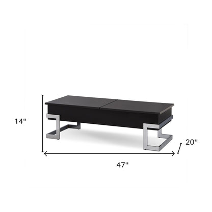 Table basse à plateau relevable en métal blanc et argent de 47 po