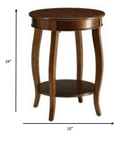 24" Brown Solid Wood Round End Table With Shelf