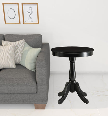 22" Black Solid Wood Round End Table