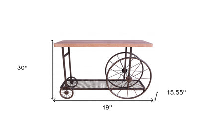 Table basse en bois massif et fer brun de 49 po avec étagère