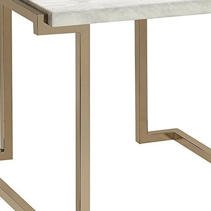 Table d'appoint en faux marbre doré et blanc de 24 po et en acier inoxydable