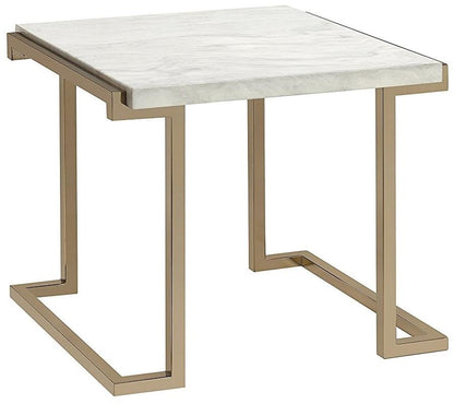 Table d'appoint en faux marbre doré et blanc de 24 po et en acier inoxydable