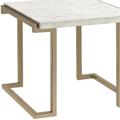 Table d'appoint en faux marbre doré et blanc de 24 po et en acier inoxydable