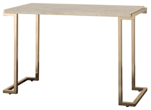 Table basse en faux marbre et fer blanc et doré de 44 po