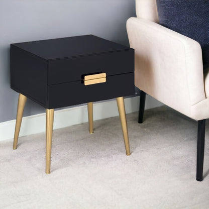 24" Gold And White End Table With Two Drawers