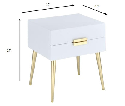 24" Gold And White End Table With Two Drawers