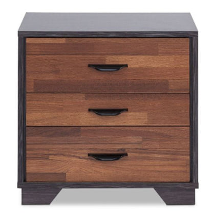 19" Espresso And Walnut Brown Three Drawer Wood Nightstand