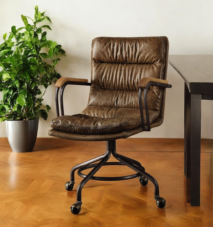 Coffee and Dark Brown Swivel Leather Rolling Executive Office Chair