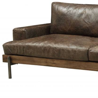 95" Chocolate Top Grain Leather Sofa With Black Legs