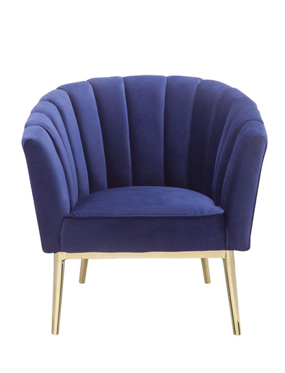 32" Blue And Copper Velvet Tufted Barrel Chair