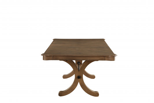 64" Brown Solid Wood Removable Leaf Trestle Base Dining Table