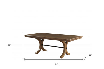 64" Brown Solid Wood Removable Leaf Trestle Base Dining Table