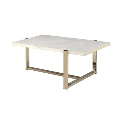 Table basse tubulaire en métal chromé et blanc 43" x 26" x 18"