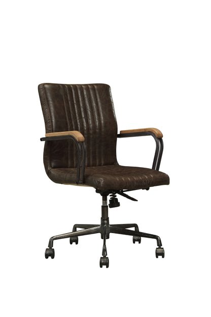 Chocolate and Black Adjustable Swivel Leather Rolling Executive Office Chair