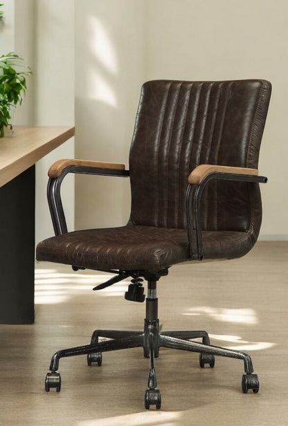 Chocolate and Black Adjustable Swivel Leather Rolling Executive Office Chair