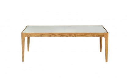 Table basse en verre dépoli blanc cassé et naturel de 43 po et en bois massif