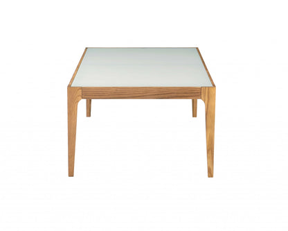 Table basse en verre dépoli blanc cassé et naturel de 43 po et en bois massif