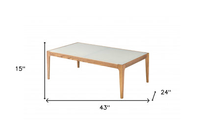 Table basse en verre dépoli blanc cassé et naturel de 43 po et en bois massif