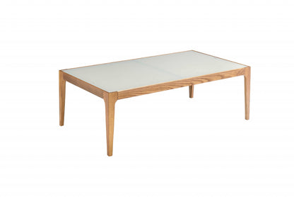 Table basse en verre dépoli blanc cassé et naturel de 43 po et en bois massif