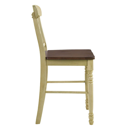 Ensemble de deux chaises de bar de 41 po en bois massif marron et beige à hauteur de comptoir