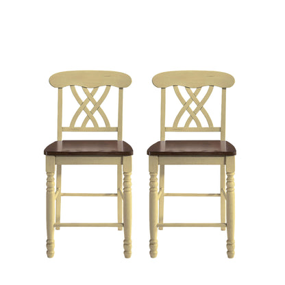 Ensemble de deux chaises de bar de 41 po en bois massif marron et beige à hauteur de comptoir