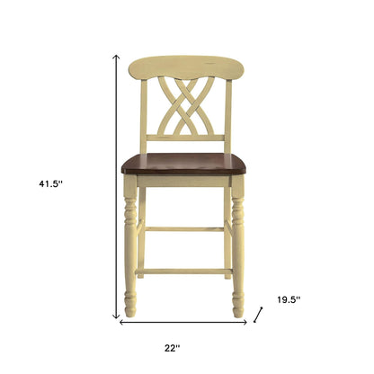 Ensemble de deux chaises de bar de 41 po en bois massif marron et beige à hauteur de comptoir