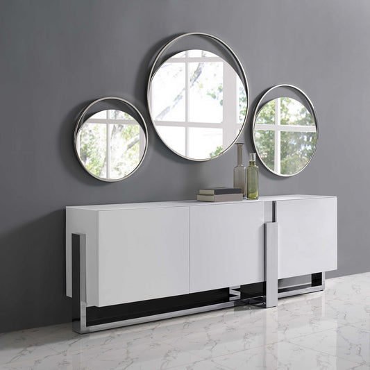 91" White Glass Frame Console Table