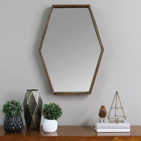 Miroir d'appoint encadré hexagonal brun de 28 po