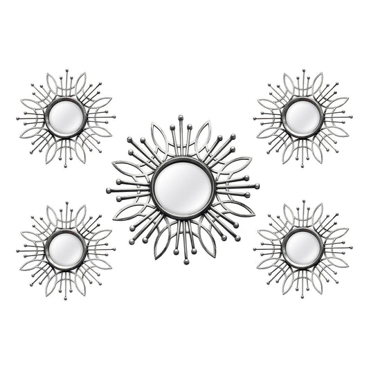 Ensemble de cinq miroirs décoratifs ronds encadrés en argent