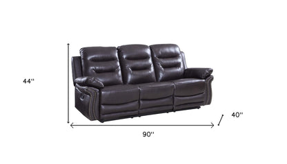 90" Brown Faux Leather Sofa With Black Legs