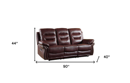 90" Burgundy Faux Leather Reclining Sofa With Black Legs