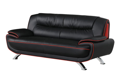 80" Black Leather Sofa With Silver Legs