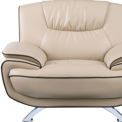 47" Beige And Silver Leather Match Arm Chair