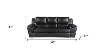 85" Black Leather Sofa With Silver Legs